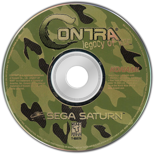 Contra Legacy of War Sega Saturn third person shooter action game run and gun Contra series sci fi combat alien enemies multiplayer co op Konami retro Saturn game Sega Saturn software video game title disc