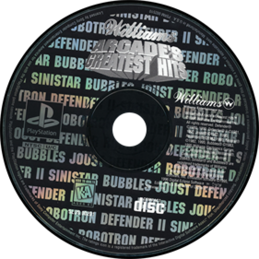 Williams Arcade's Greatest Hits disc for PlayStation 1 (PS1) arcade compilation video game