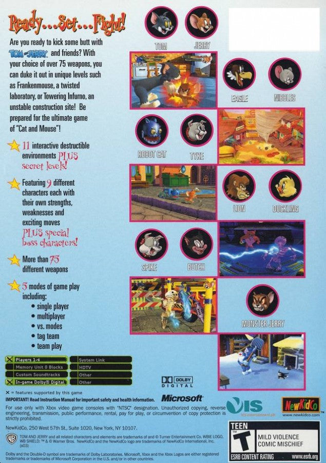 Tom and Jerry: War of Whiskers back cover art for Xbox (XBOX) video game
