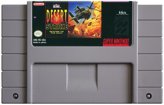 Desert Strike: Return to the Gulf cartridge for Super Nintendo Entertainment System (SNES) retro video game