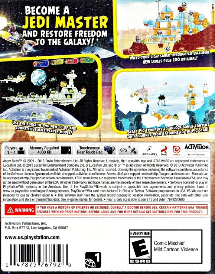 Angry Birds: Star Wars back cover art for PlayStation VITA (PS VITA) video game