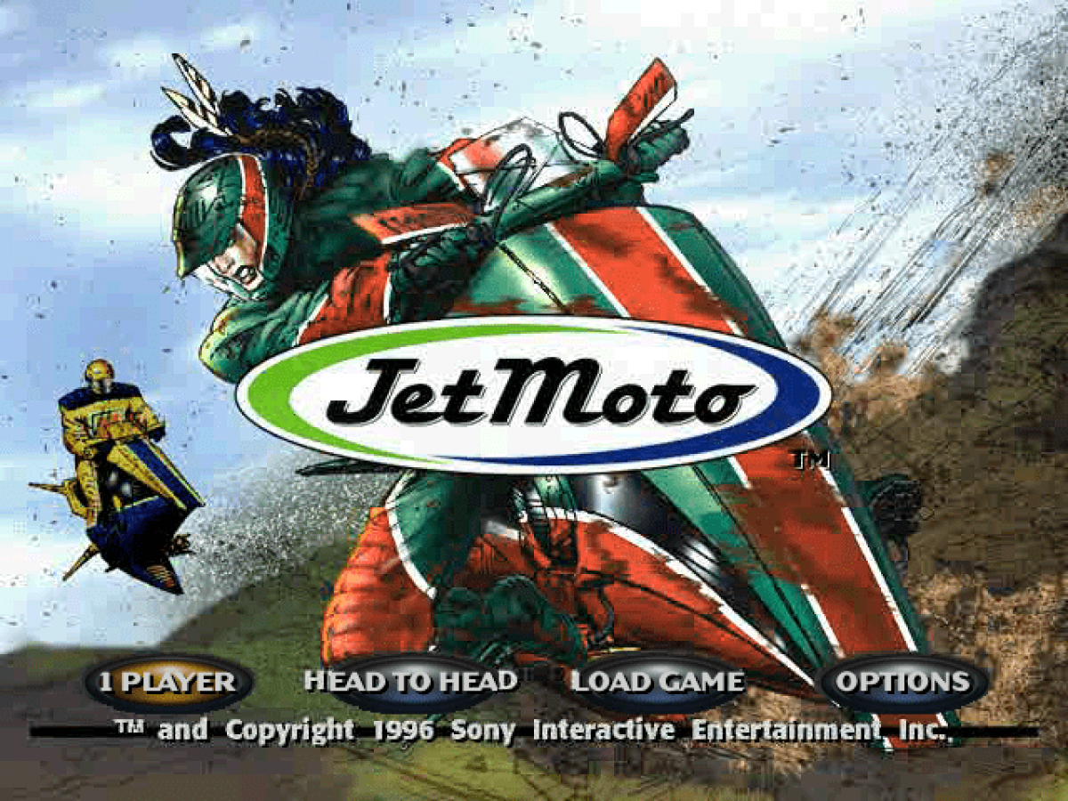 Jet Moto title card for PlayStation 1 (PS1) retro video game