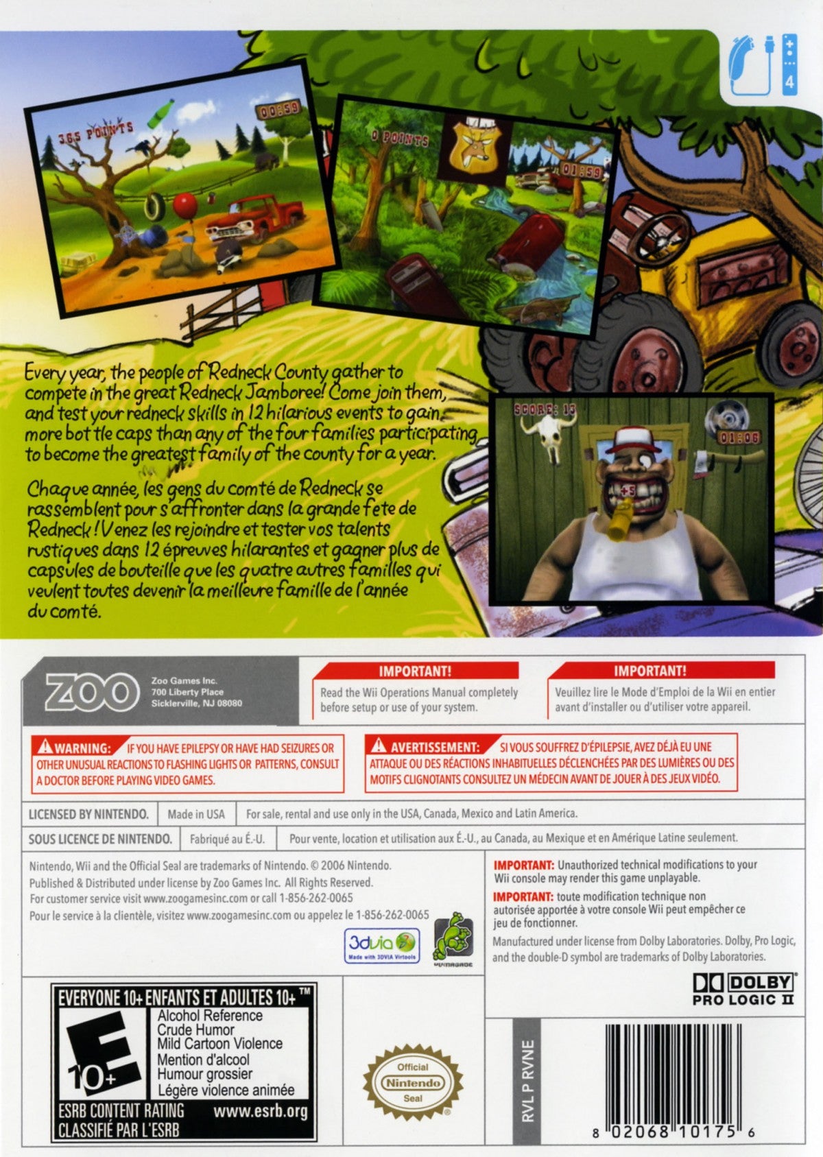 Calvin Tucker's Redneck Jamboree back cover art for Nintendo Wii (Wii) video game