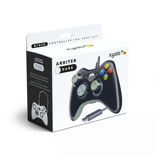 ARBITER wired XYAB brand Xbox 360 controller black gaming accessory for Xbox 360 and PC systems