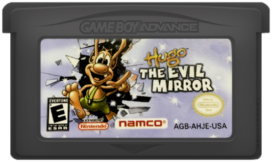 Hugo The Evil Mirror for Game Boy Advance, cartridge for an action-adventure video game with platforming gameplay, puzzle-solving, fantasy storyline, and character-based challenges