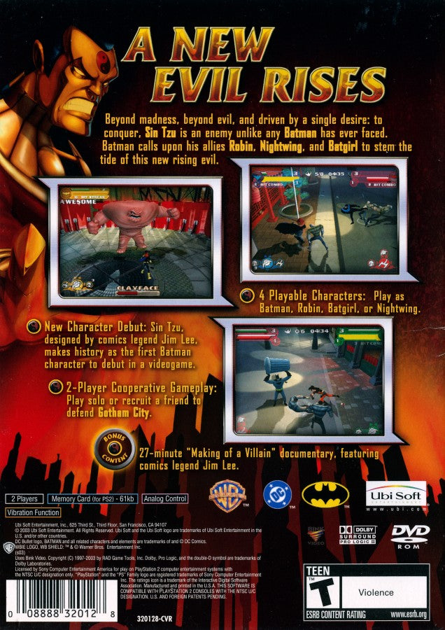 Batman Rise of Sin Tzu PS2 PlayStation 2 beat em up action game retro video game back of case