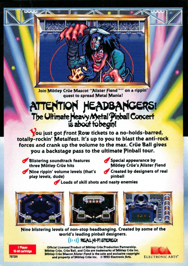 Crue Ball back cover art for Sega Genesis (GEN) video game