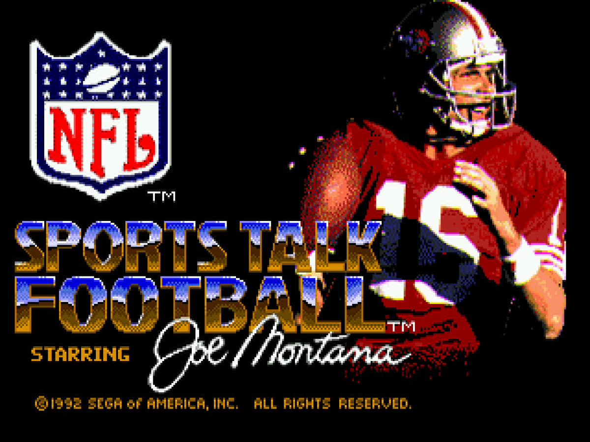 Sports Talk Football '93 Starring Joe Montana title screen for Sega Genesis (GEN) video game