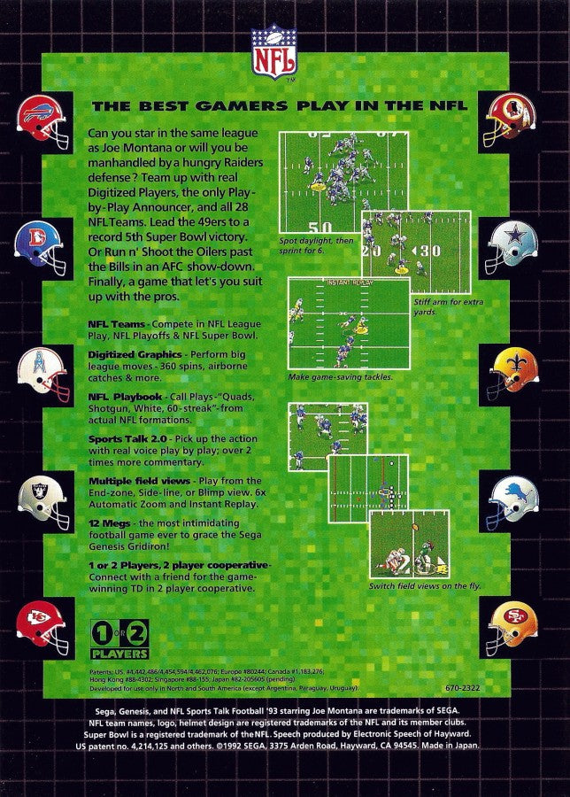 Sports Talk Football '93 Starring Joe Montana back cover art for Sega Genesis (GEN) video game