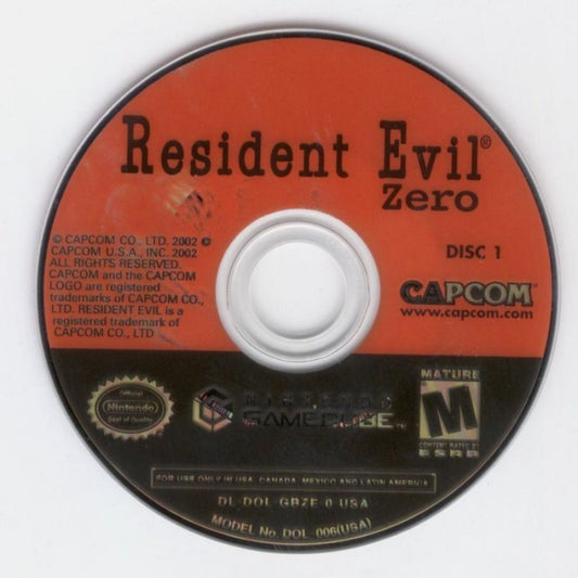 Resident Evil: Zero disc 1 for Nintendo GameCube (GC) survival horror video game