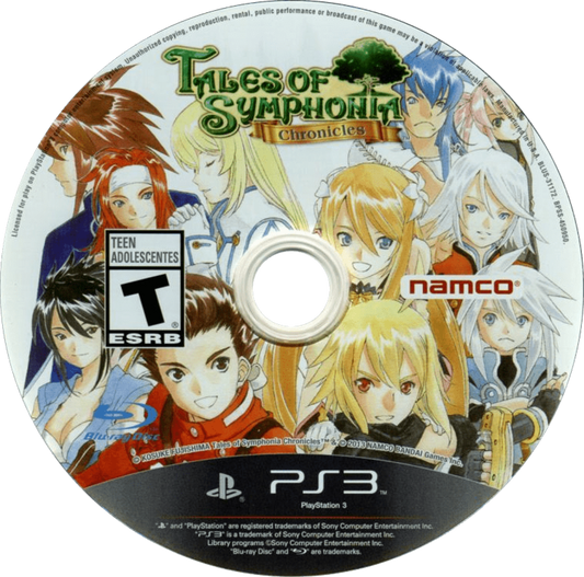 Tales of Symphonia Chronicles PS3 Sony PlayStation 3 JRPG role playing game anime style fantasy adventure Bandai Namco Tales series dual game collection Symphonia Dawn of the New World turn based combat party driven story PlayStation 3 software video game title disc