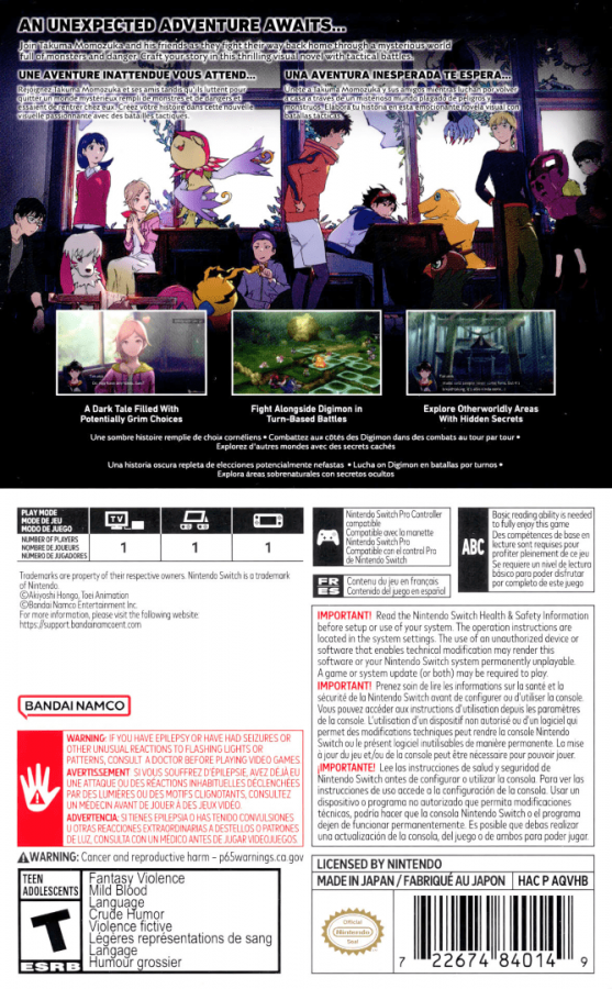 Digimon Survive back of box for Nintendo Switch NS video game