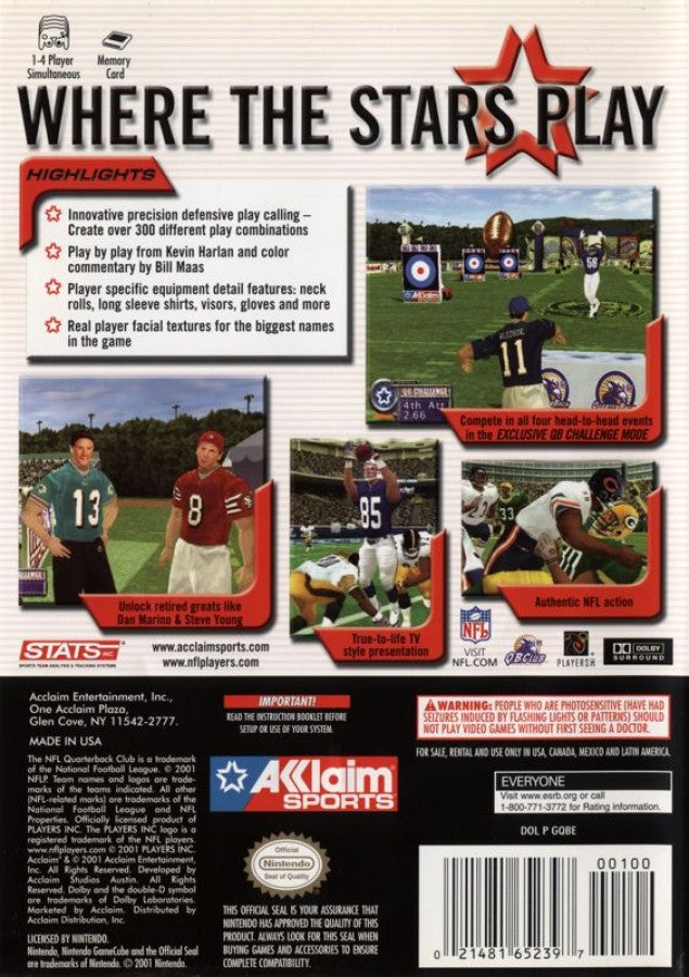 NFL QB Club 2002 back of case for Nintendo GameCube (GC) football sports video game