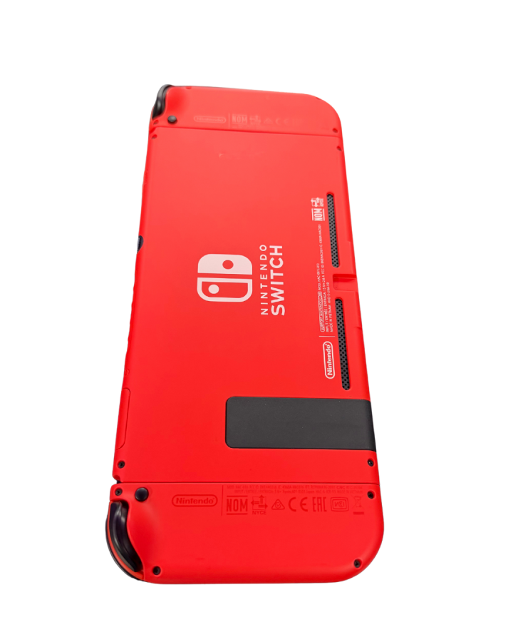 Red Edition Nintendo Switch featuring vibrant red Joy-Con controllers and portable hybrid gaming design back view