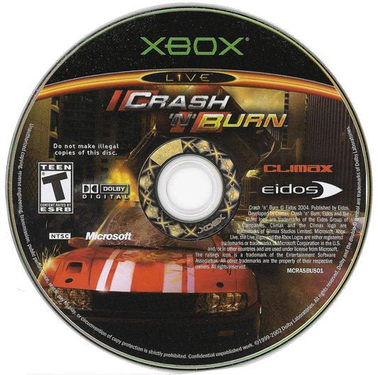 Crash N’ Burn for Xbox featuring high-speed racing and destructive crash action visuals disc