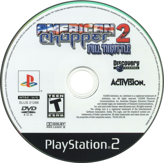American Chopper 2: Full Throttle PS2 motorcycle racing video game disc