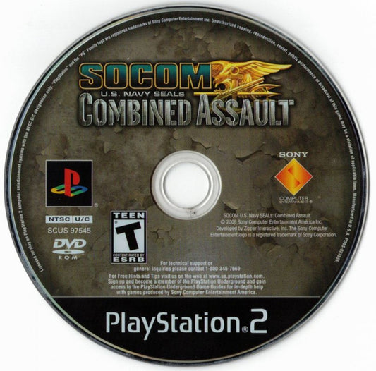 SOCOM: U.S. Navy Seals Combined Assault – PlayStation 2 (PS2) video game disc, tactical shooter.