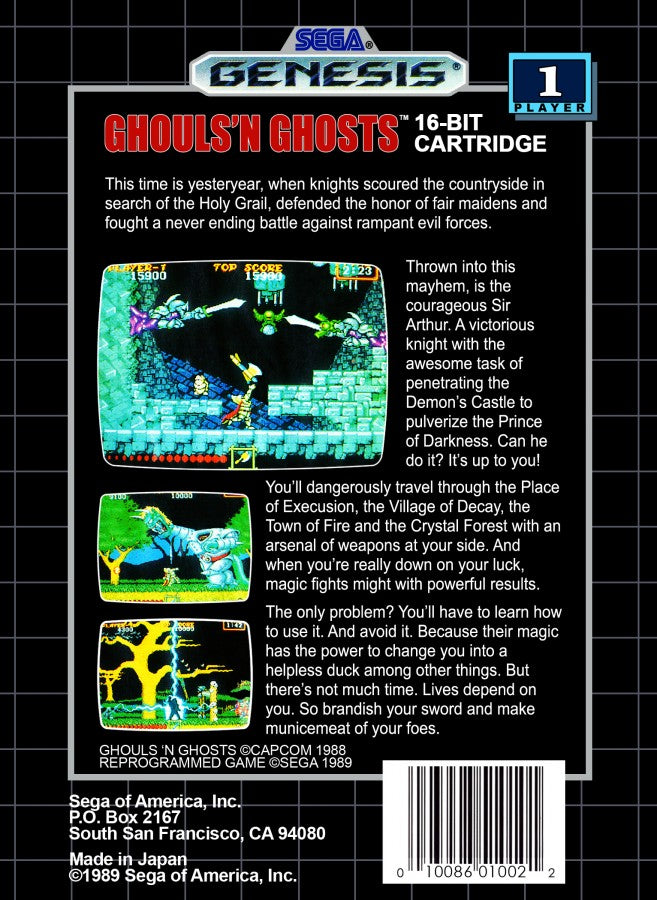Ghouls 'N Ghosts back cover art for Sega Genesis (GEN) video game