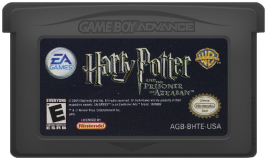 Harry Potter and the Prisoner of Azkaban for Game Boy Advance, cartridge for a role-playing video game with turn-based combat, spell casting, exploration, and wizarding world adventure