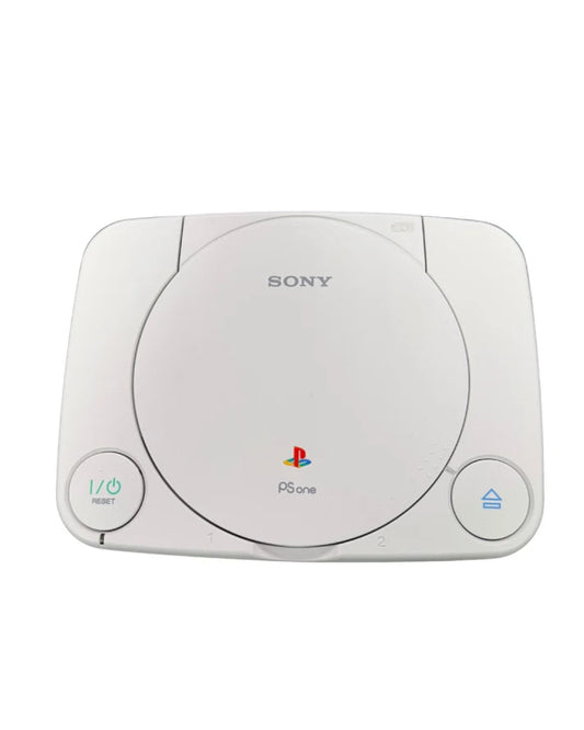 PlayStation PSone Slim console for retro video game enthusiasts featuring compact original Sony hardware built in controller ports PlayStation PS1 game compatibility memory card support AV output classic gaming system collectible gaming appeal front view