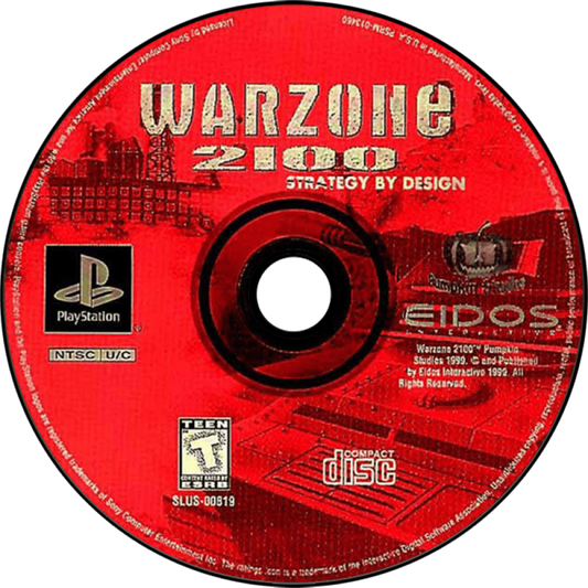 Warzone 2100 PlayStation PS1 for real time strategy video game fans featuring futuristic military warfare base building resource management tactical combat vehicle customization post apocalyptic battles strategic missions immersive sci fi gameplay classic PlayStation strategy collectible gaming appeal game disc