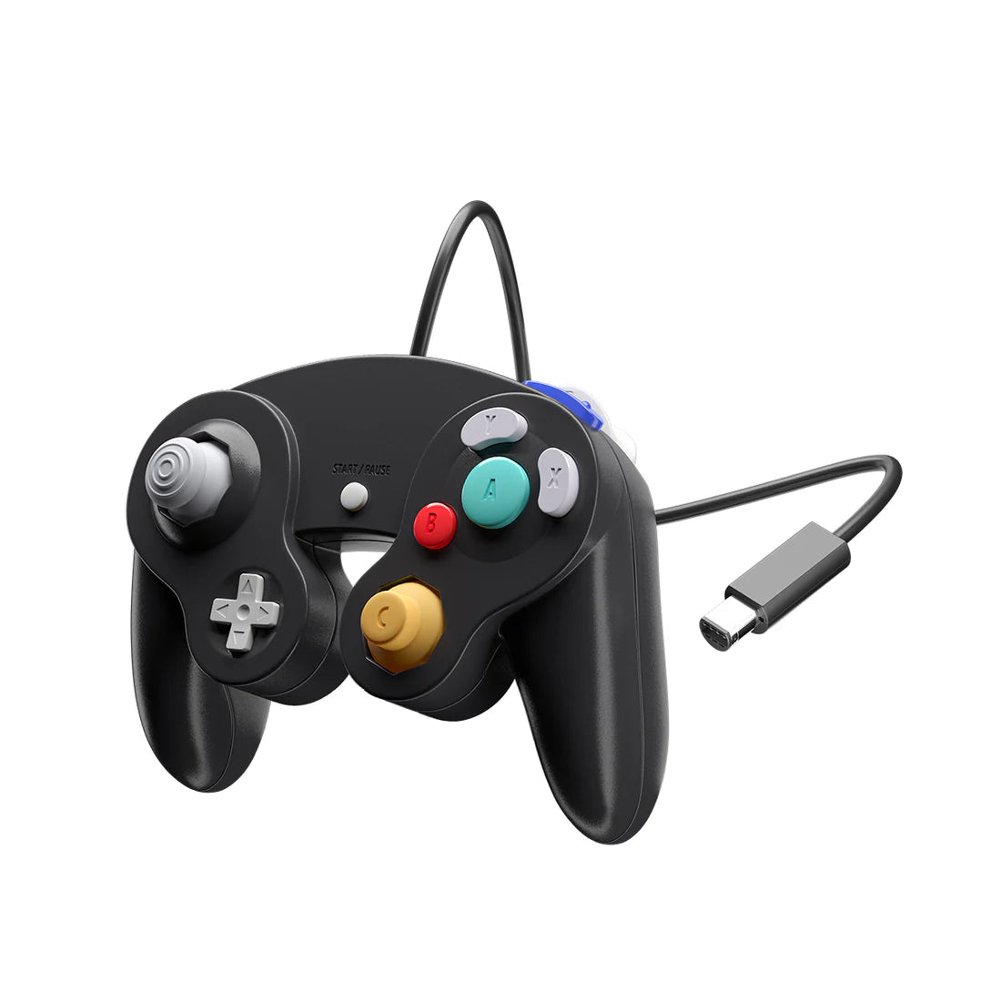 XYAB brand black GameCube controller wired retro gaming accessory for Nintendo GameCube and Wii systems