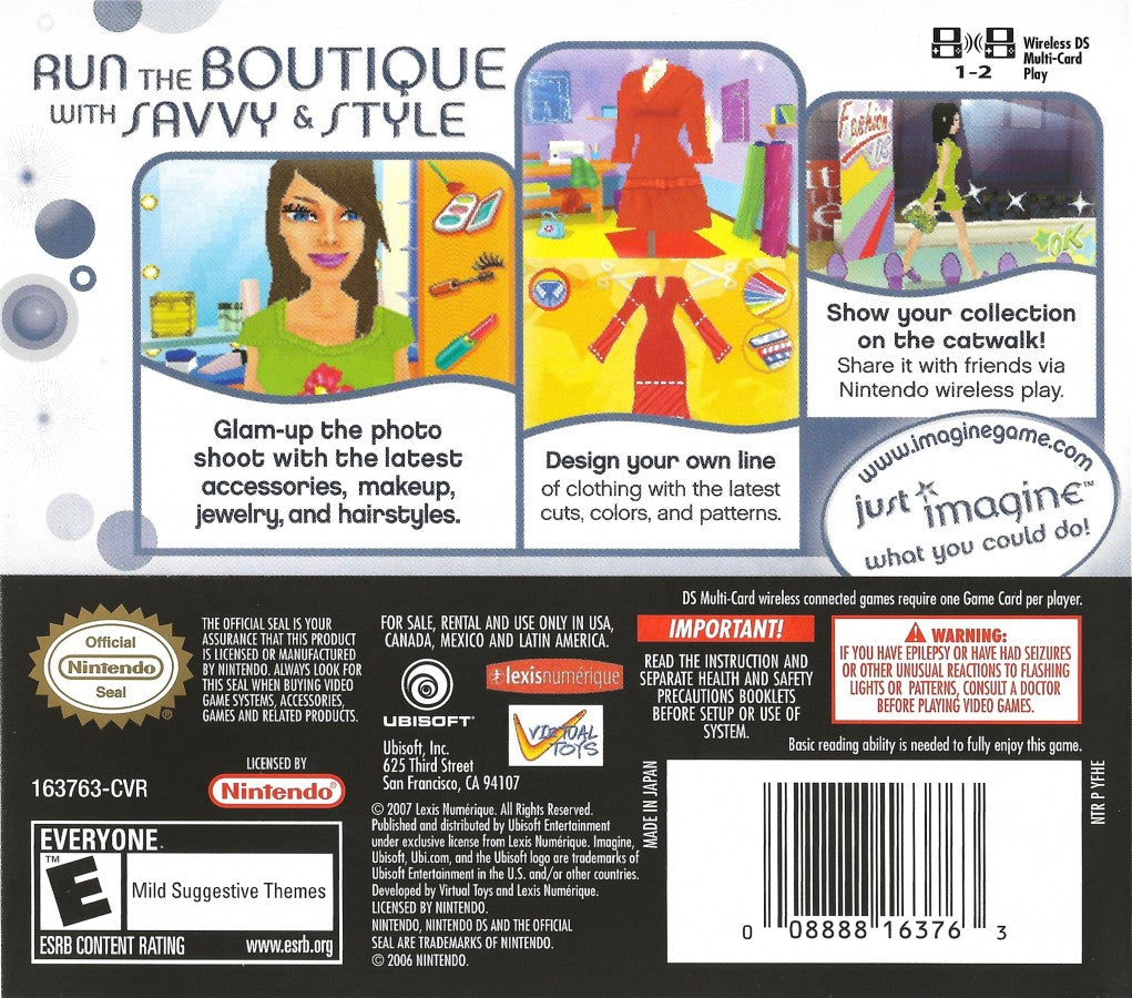 Imagine: Fashion Designer back of case for Nintendo DS (DS) fashion design simulation video game