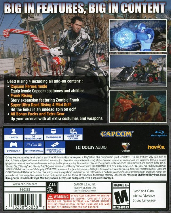 Dead Rising 4: Frank’s Big Package – PlayStation 4 (PS4) video game back of case, action survival horror by Capcom