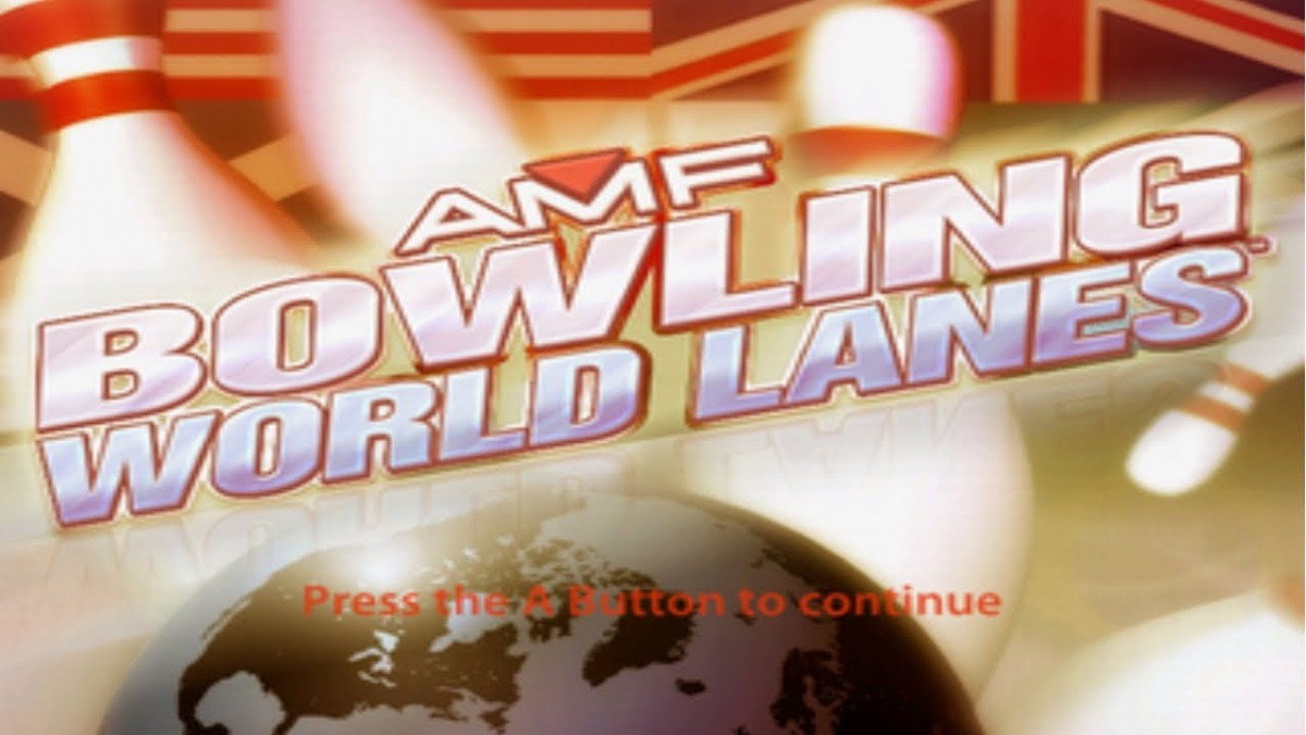 AMF Bowling World Lanes title screen with bowling pins and ball for Nintendo Wii