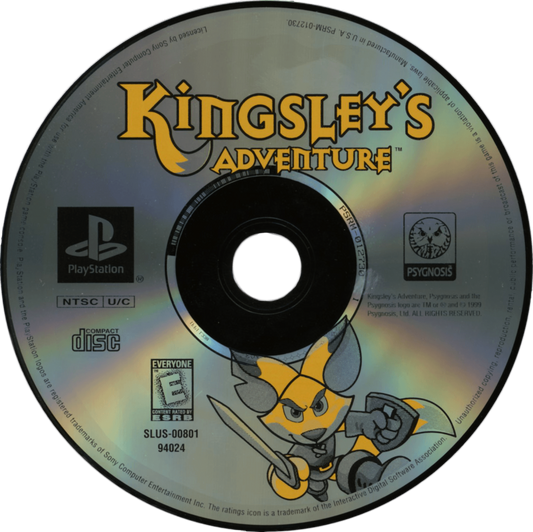 Kingsley’s Adventure retro fantasy action adventure platform game for PlayStation 1 (PS1) disc