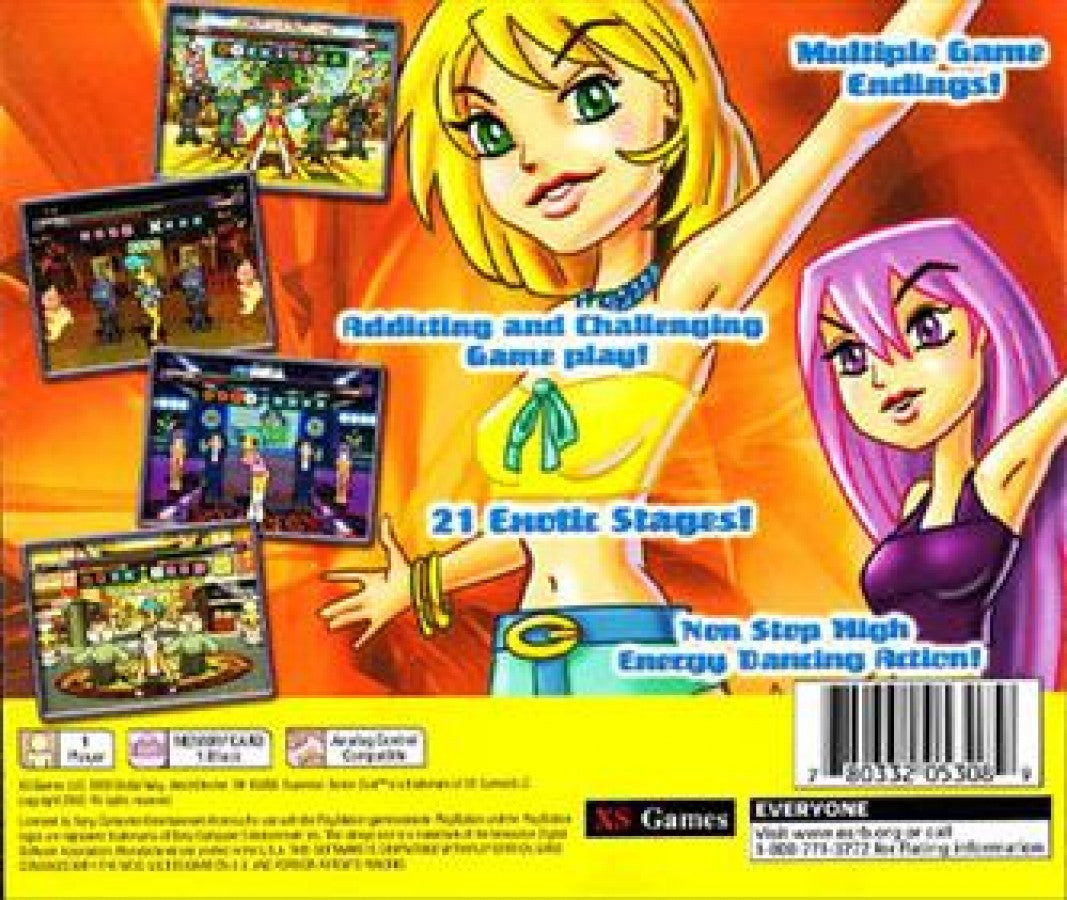 Superstar Dance Club back of case for PlayStation 1 (PS1) music rhythm video game