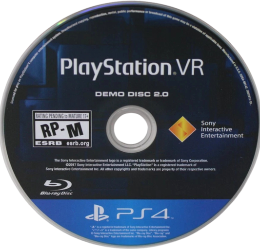 PlayStation VR Demo Disc 2.0 – PlayStation 4 (PS4) video game disc, virtual reality demo compilation.