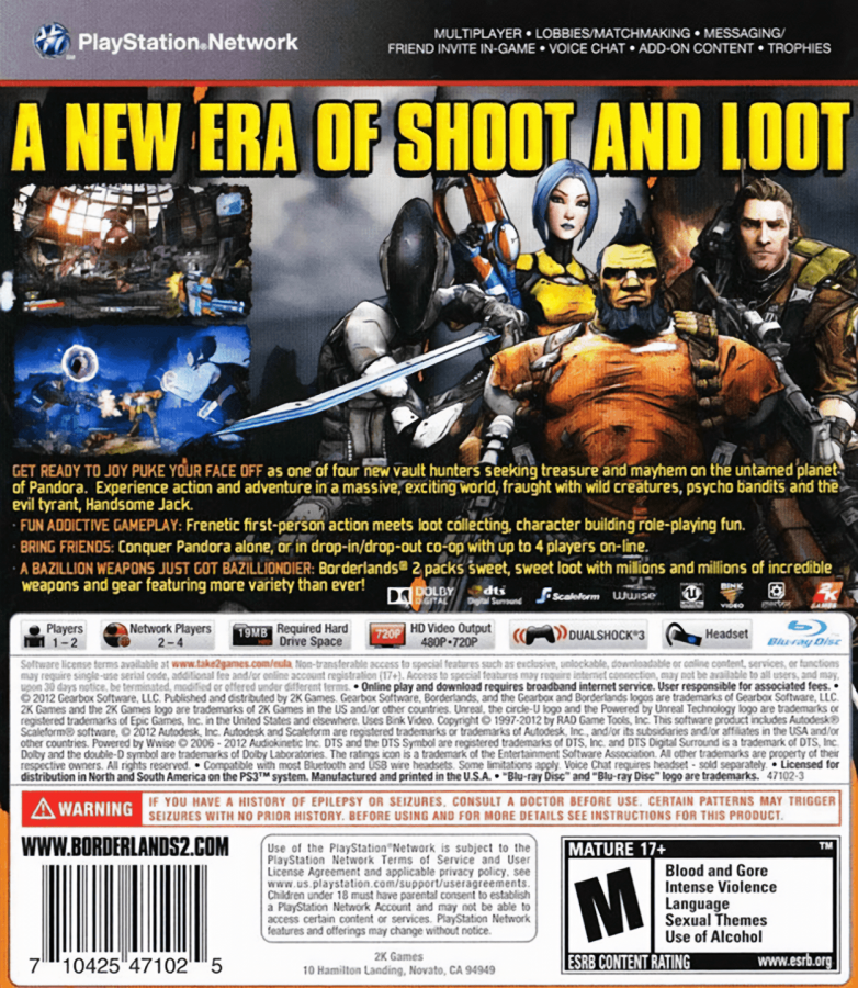 Borderlands 2: Add-on Content Pack back cover art for PlayStation 3 (PS3) video game