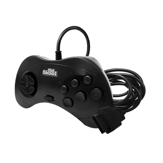 Old Skool Sega Saturn wired controller inspired design featuring classic retro gaming accessory aesthetic ergonomic six button layout responsive directional pad nostalgic Sega Saturn hardware compatibility vintage console gameplay and reliable wired connection presentation