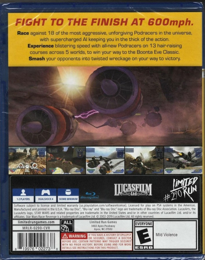 Star Wars Racer Revenge Limited Run #290 PlayStation 4 game featuring high-speed podracing action and collectible physical edition back cover