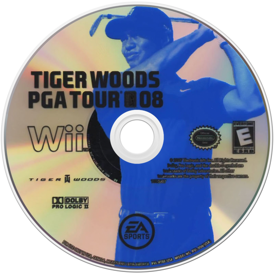 Tiger Woods PGA Tour 08 disc art for Nintendo Wii (Wii) featuring motion‑controlled golf, authentic courses, and competitive play with PGA pros.