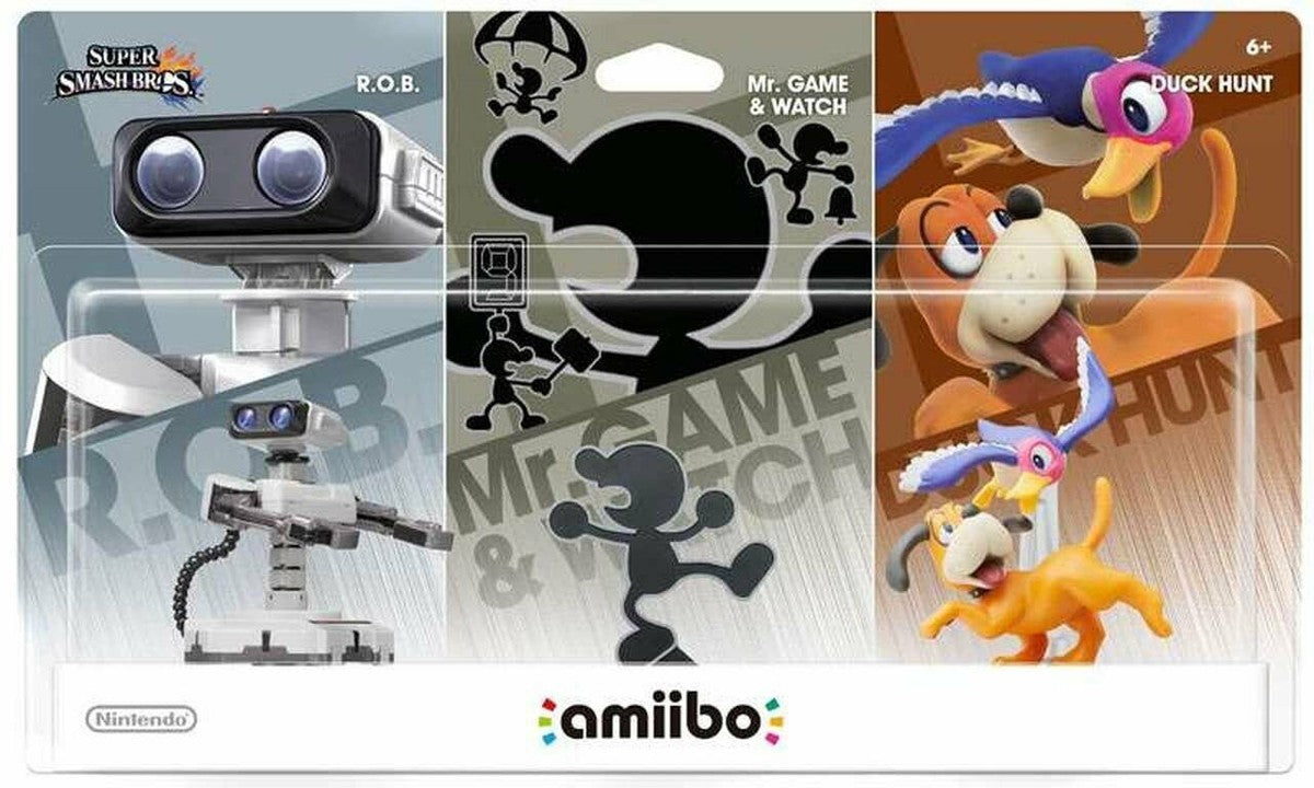 Mr Game and Watch R.O.B. and Duck Hunt Super Smash Bros Amiibo three pack sealed Nintendo figures