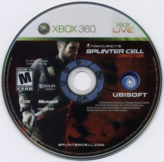 Tom Clancy's Splinter Cell: Conviction disc for Xbox 360 (X360) stealth action-adventure video game