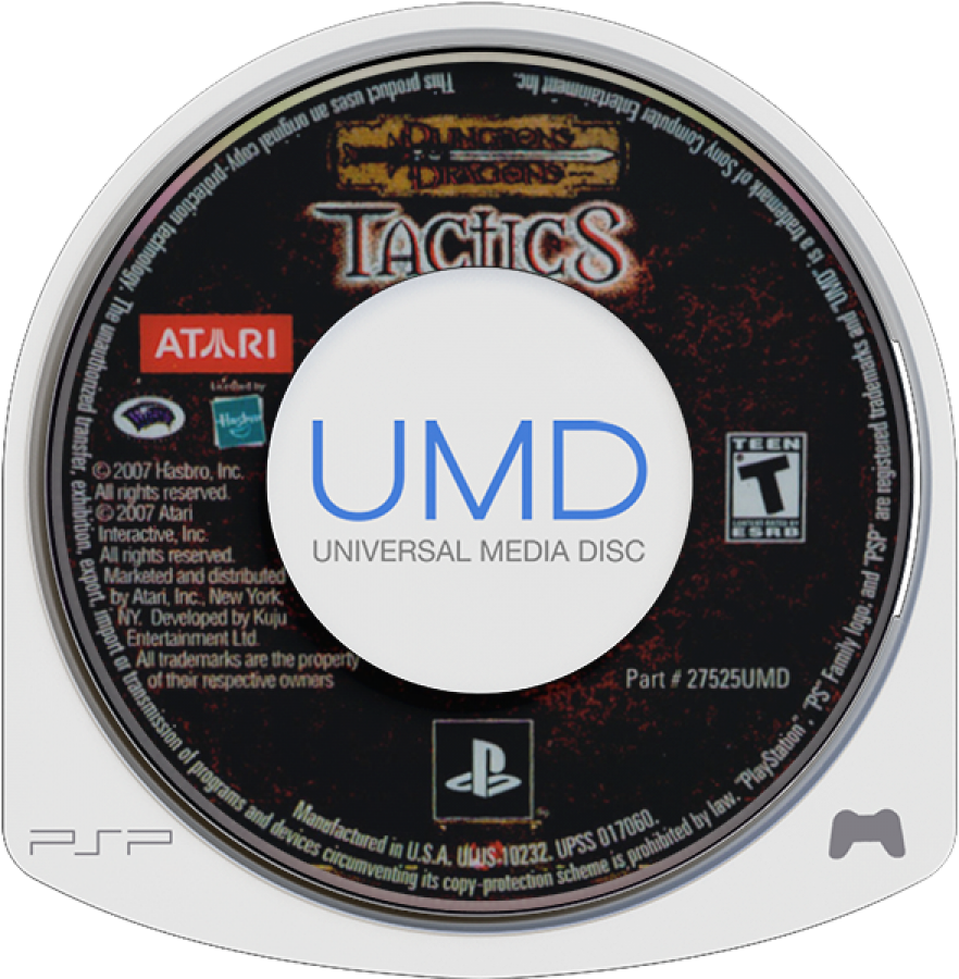 Dungeons & Dragons Tactics UMD game cover for PlayStation Portable (PSP) with two dragons on a brown background