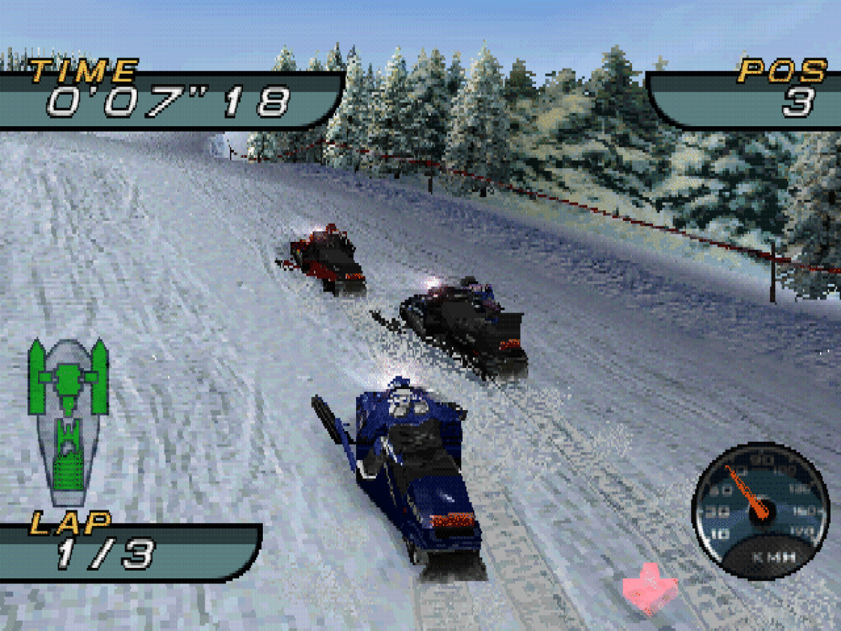 Sno-Cross Championship Racing gameplay for PlayStation 1 (PS1) snowmobile racing video game