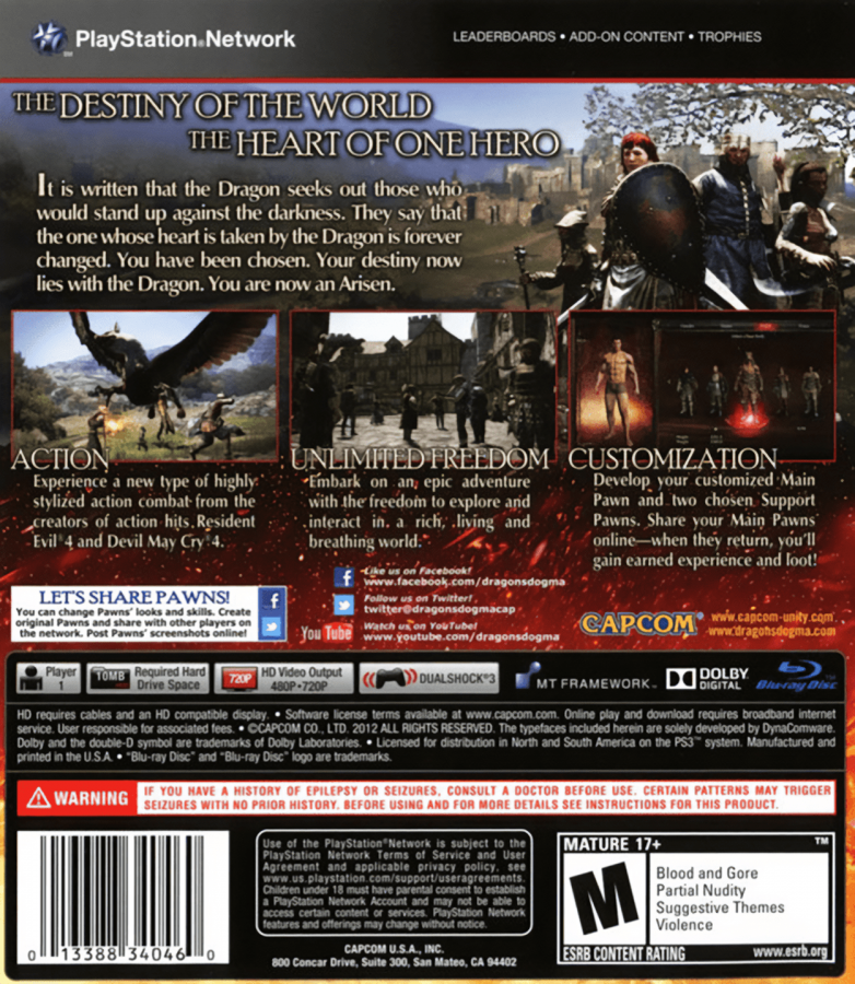 Dragon's Dogma back cover art for PlayStation 3 (PS3) video game