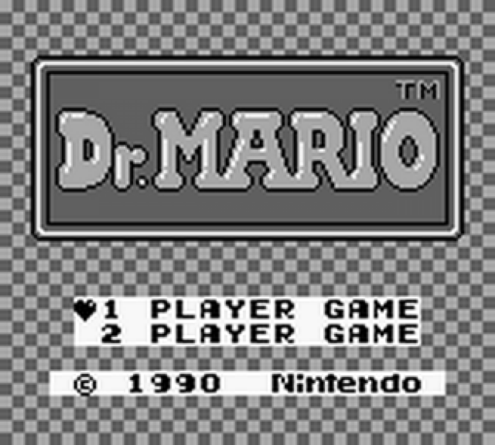 Dr. Mario title screen for Gameboy (GB) video game.