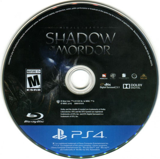 Middle Earth: Shadow of Mordor – PlayStation 4 (PS4) video game disc, action adventure game
