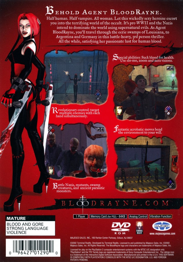 BloodRayne PS2 PlayStation 2 action hack and slash horror game retro video game back of case