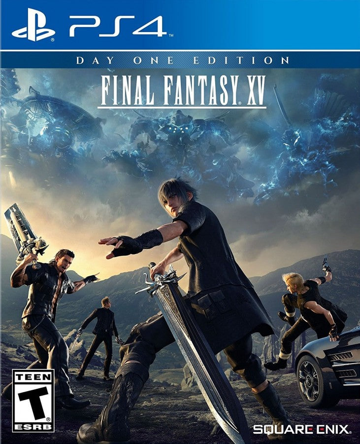 Final Fantasy XV Day One Edition cover art for PlayStation 4 action role-playing video game.