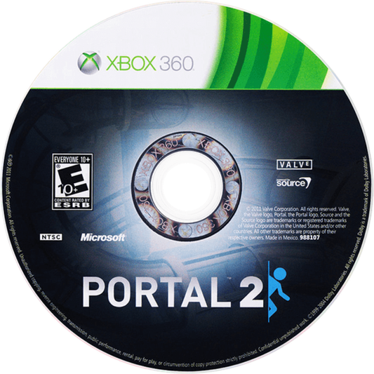 Portal 2 disc for Xbox 360 (X360) first-person puzzle platform video game
