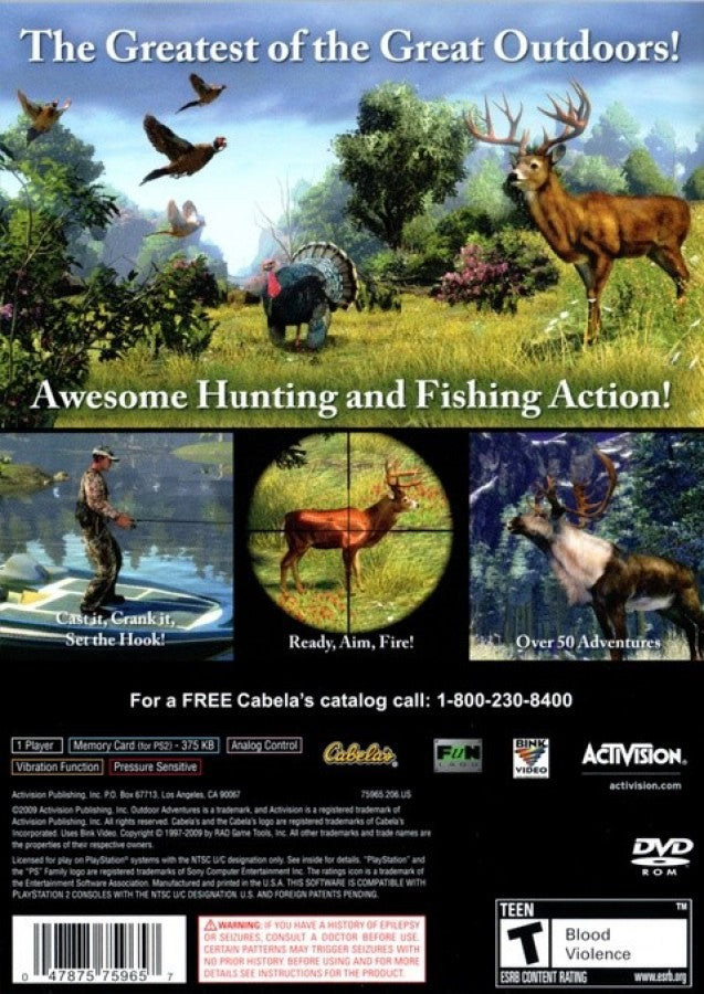 Cabela’s Outdoor Adventures 2010 for PlayStation 2 with hunting, fishing, and wilderness exploration theme back cover art