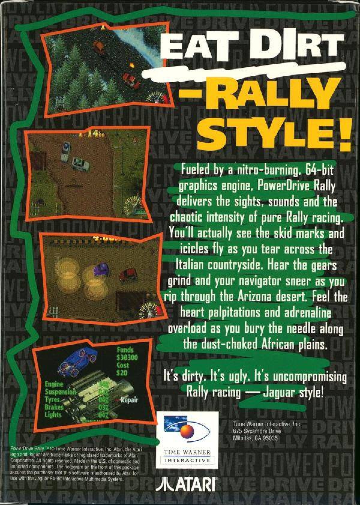 Power Drive Rally Power Drive Rally Atari Jaguar retro rally racing game cartridge classic motorsport title off road racing rally driving game 90s arcade racing game back cover art