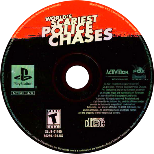 World's Scariest Police Chases Sony PlayStation PS1 video game featuring police driving action gameplay high speed pursuits police vehicles chase missions traffic enforcement dangerous criminals road chases emergency response and classic 32 bit PlayStation gameplay retro video game collection collectible gaming appeal game disc