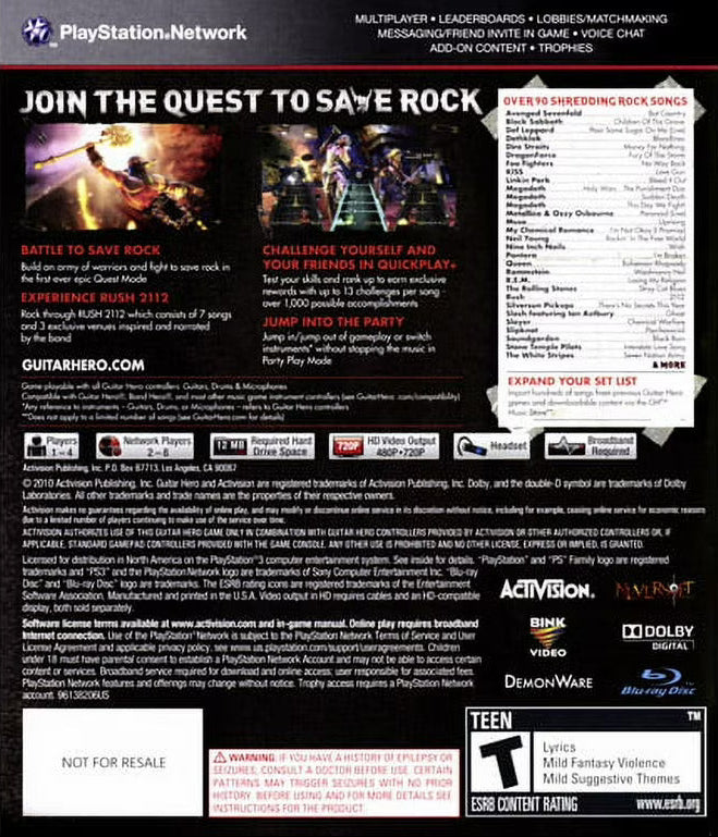 Guitar Hero Warriors of Rock PS3 inspired design featuring rhythm music game aesthetic legendary rock anthems guitar controller gameplay epic fantasy themed campaign band performance action energetic concert atmosphere presentation back art